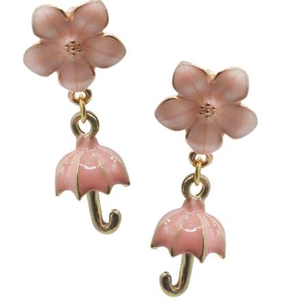 Enamel earrings with pink umbrella